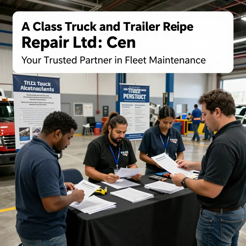 Mechanics at A Class Truck and Trailer Repair Ltd. servicing vehicles in a clean and professional environment.