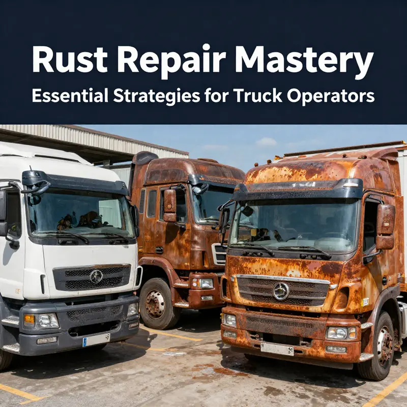 An expert assessing different types of rust damage on a truck, crucial for planning repair strategies.