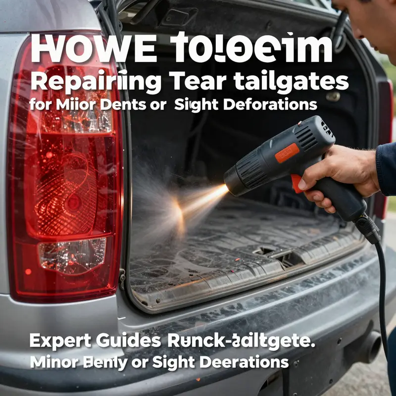 Technician applying heat to a truck tailgate to remove minor dents.