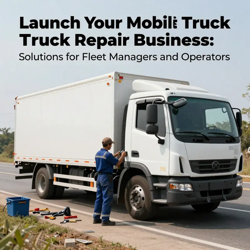 A technician conducting repairs on a truck at a roadside, symbolizing the mobile repair service in action.