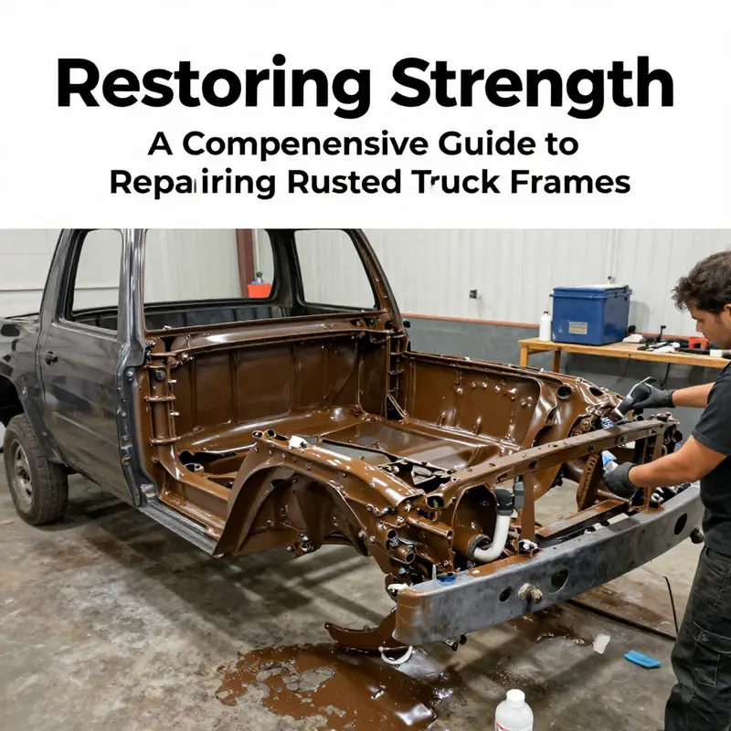 Inspecting a rusted truck frame for structural weaknesses and evaluating the extent of damage.