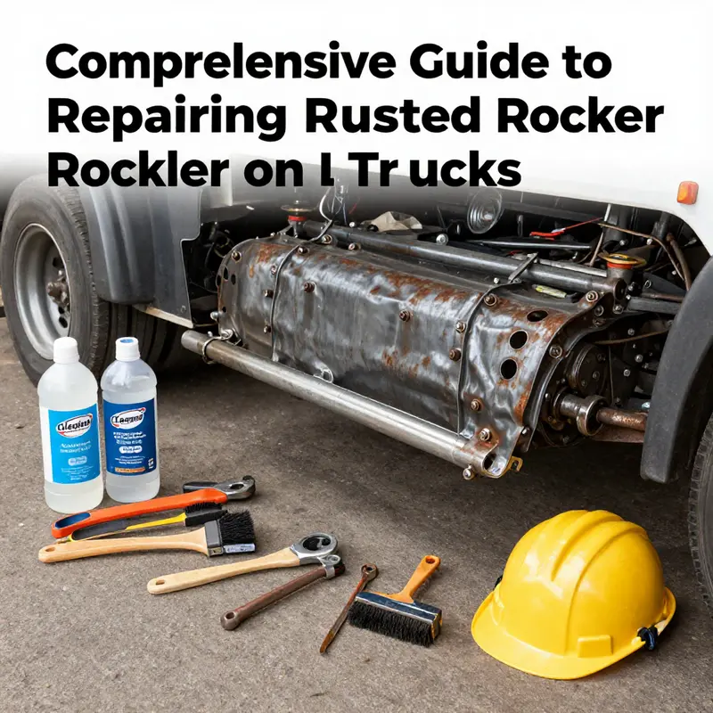 Inspecting rust damage on a truck’s rocker panel to determine repair needs.