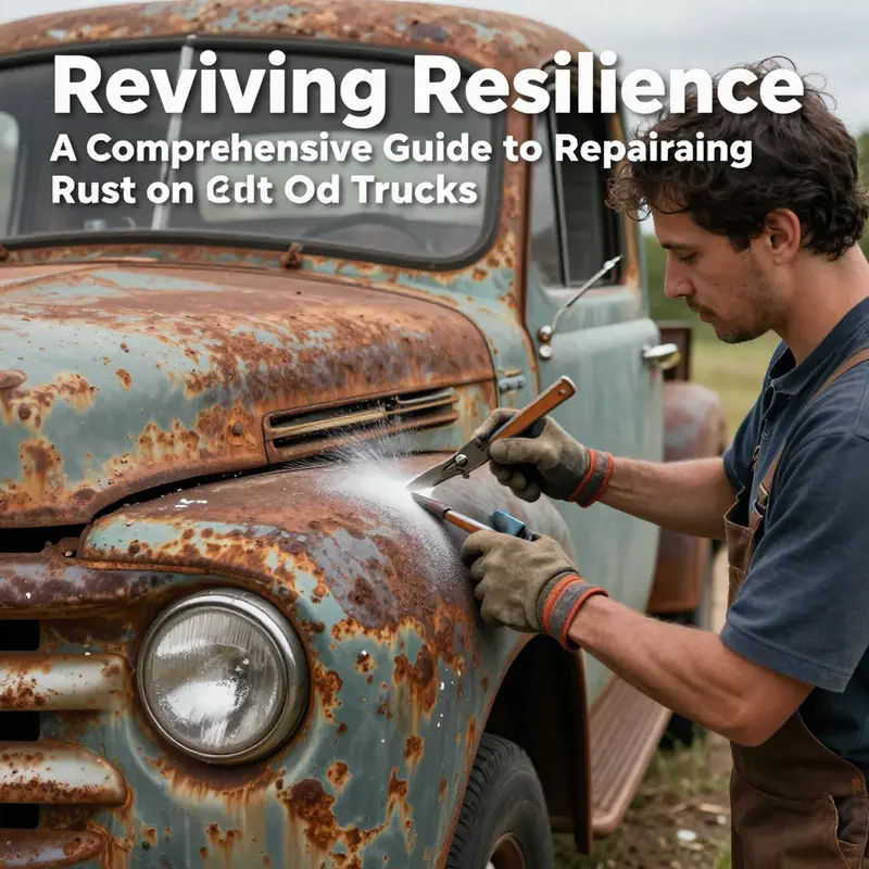 Assessing rust damage types on an old truck.