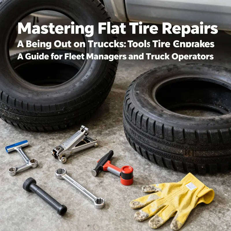 Mechanic assessing a flat tire on a heavy-duty truck for potential repairs.