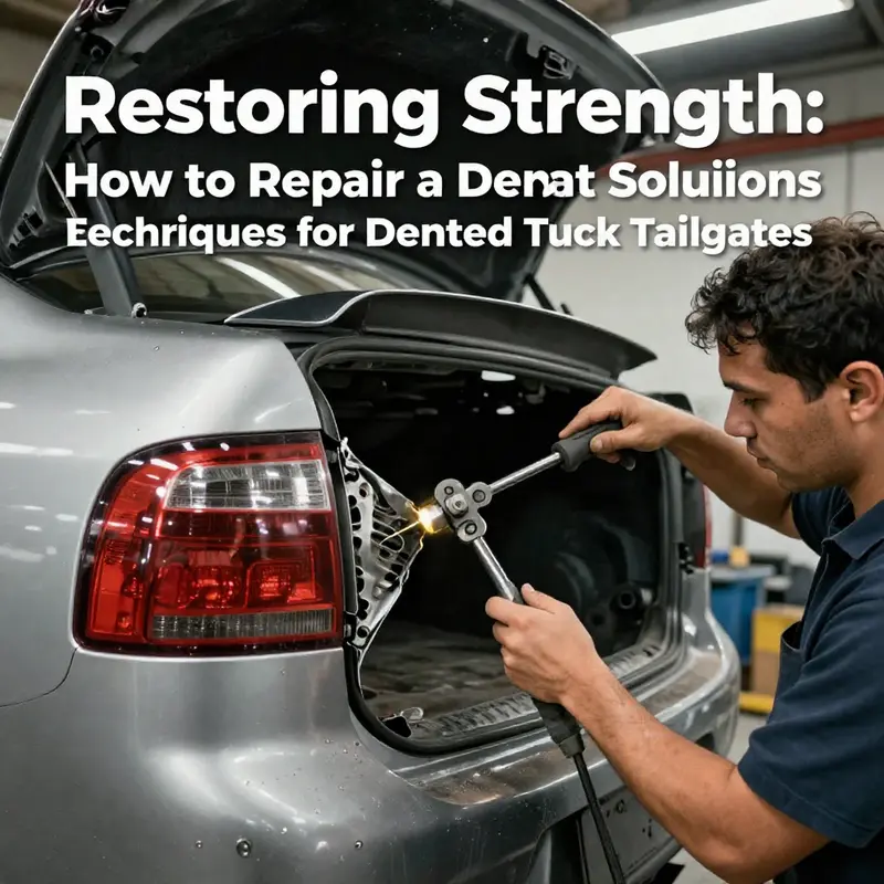 Fleet manager assessing the extent of damage on a truck tailgate.