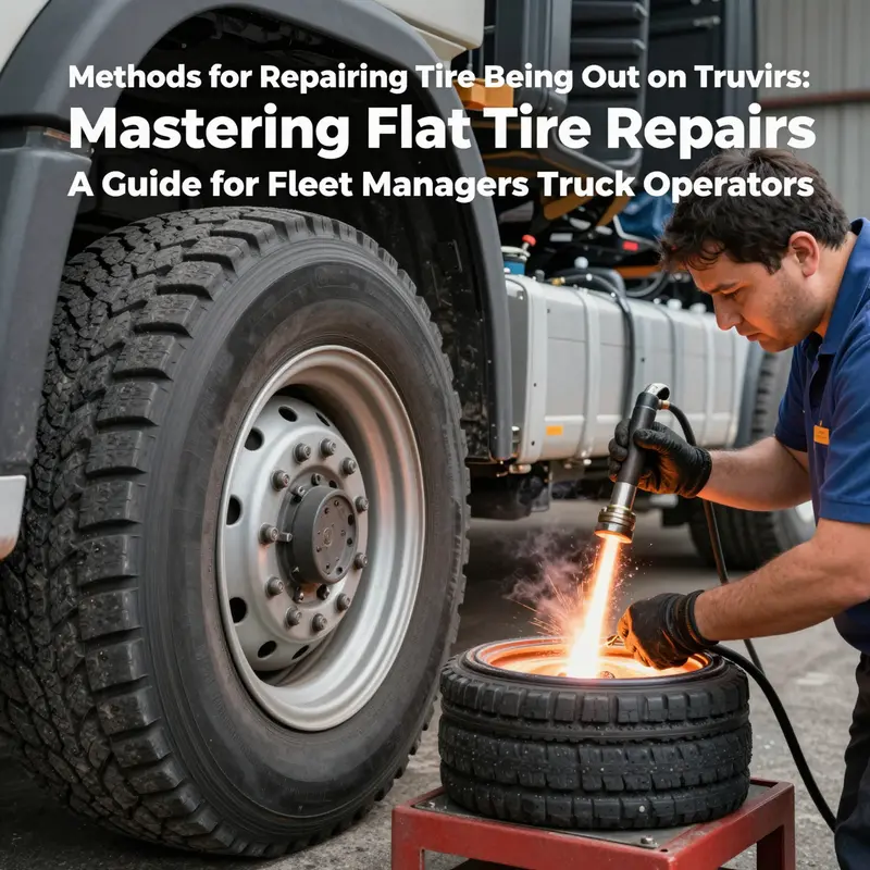 Mechanic assessing a flat tire on a heavy-duty truck for potential repairs.