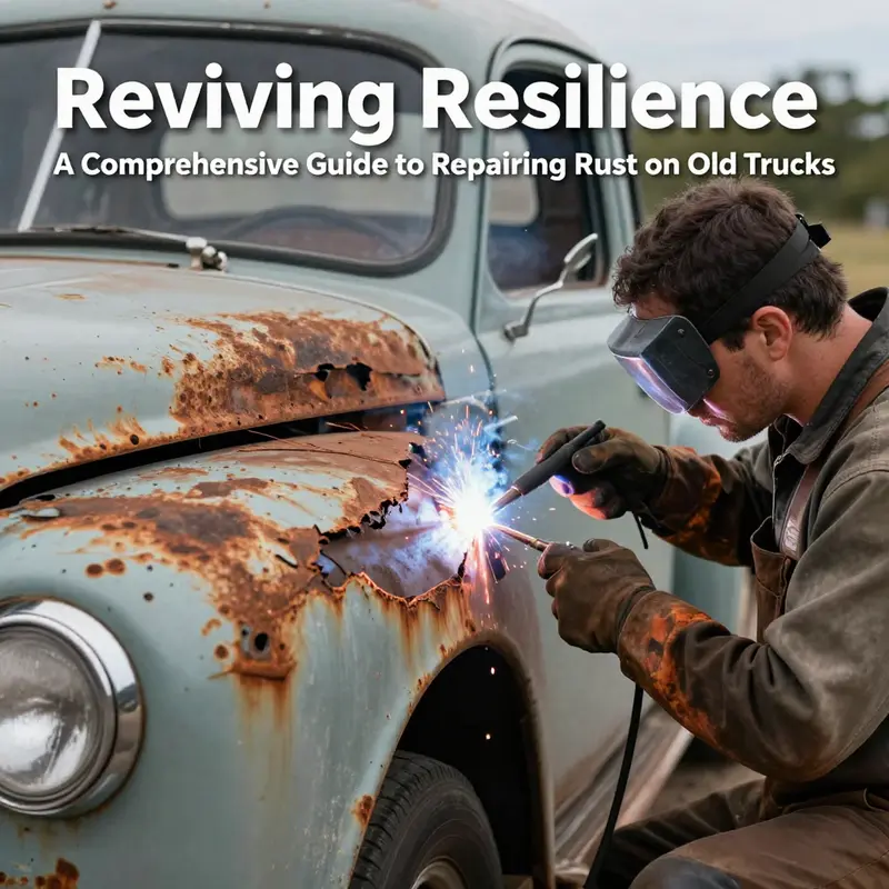 Assessing rust damage types on an old truck.