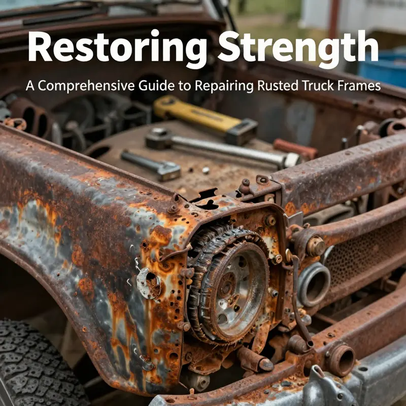 Inspecting a rusted truck frame for structural weaknesses and evaluating the extent of damage.