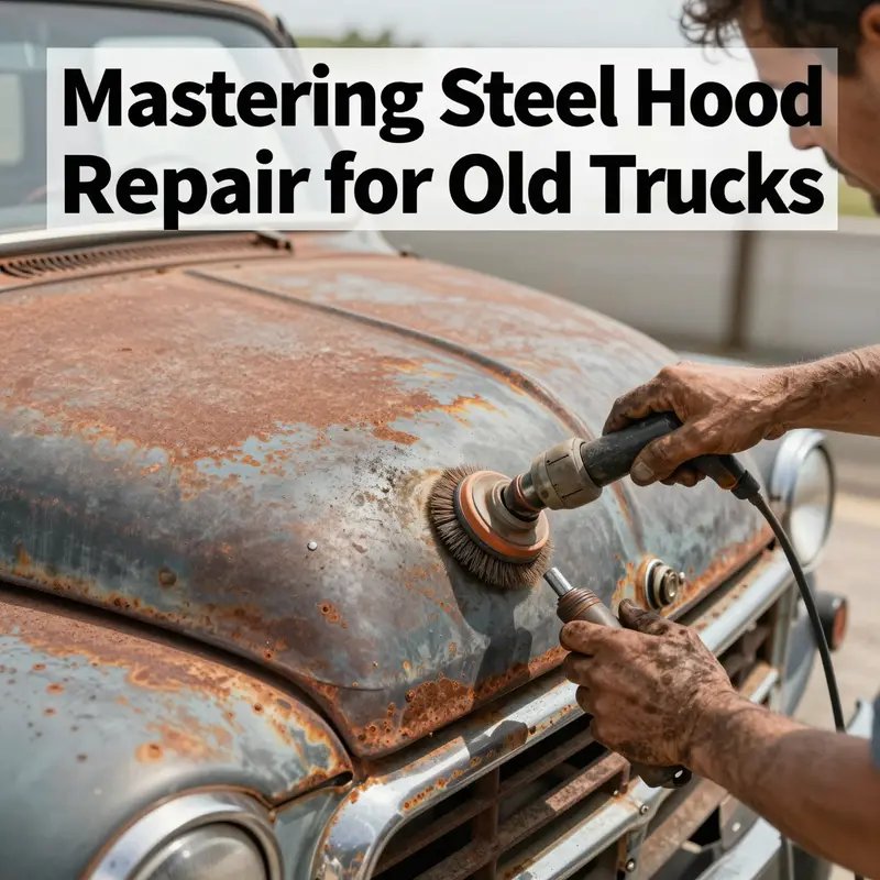 A technician employs cold repair techniques to address minor dents in a steel truck hood.