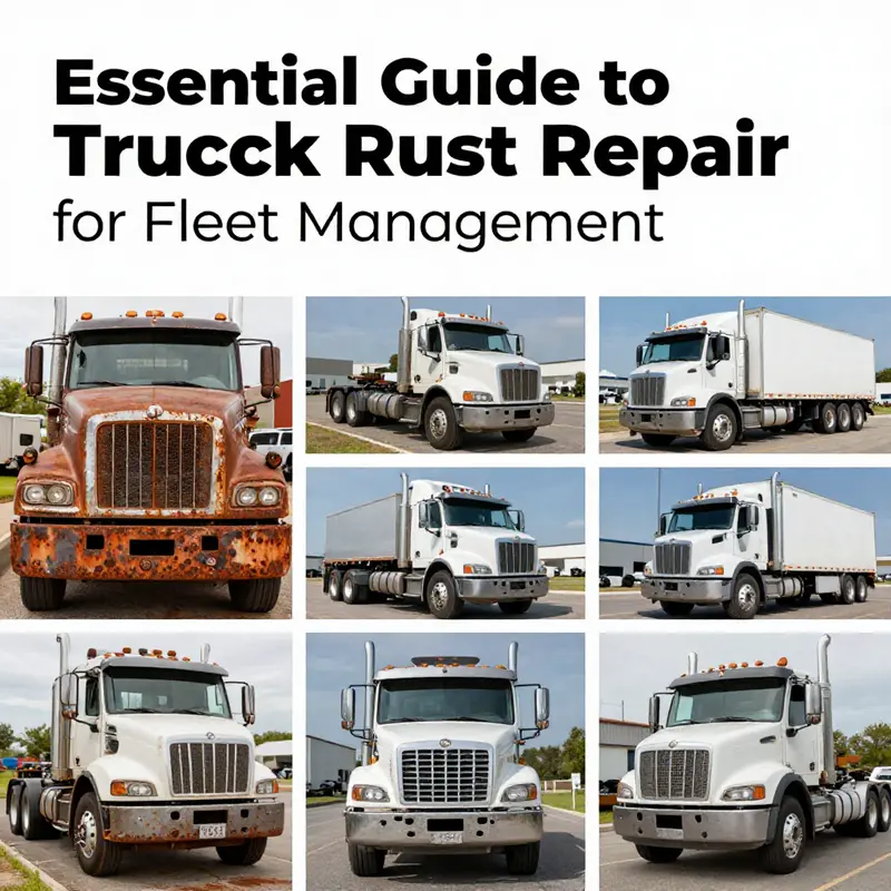 A visually appealing collage of trucks displaying rust repair techniques and fleet optimization.