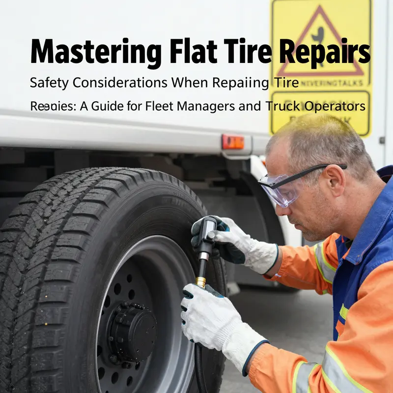 Mechanic assessing a flat tire on a heavy-duty truck for potential repairs.