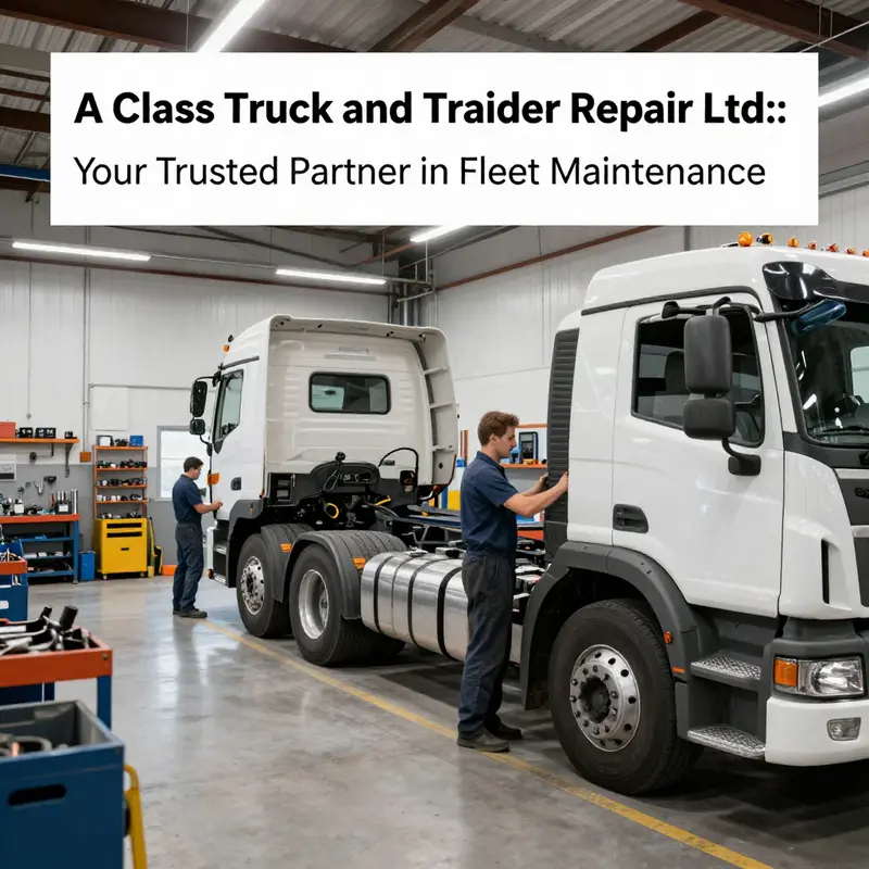 Mechanics at A Class Truck and Trailer Repair Ltd. servicing vehicles in a clean and professional environment.