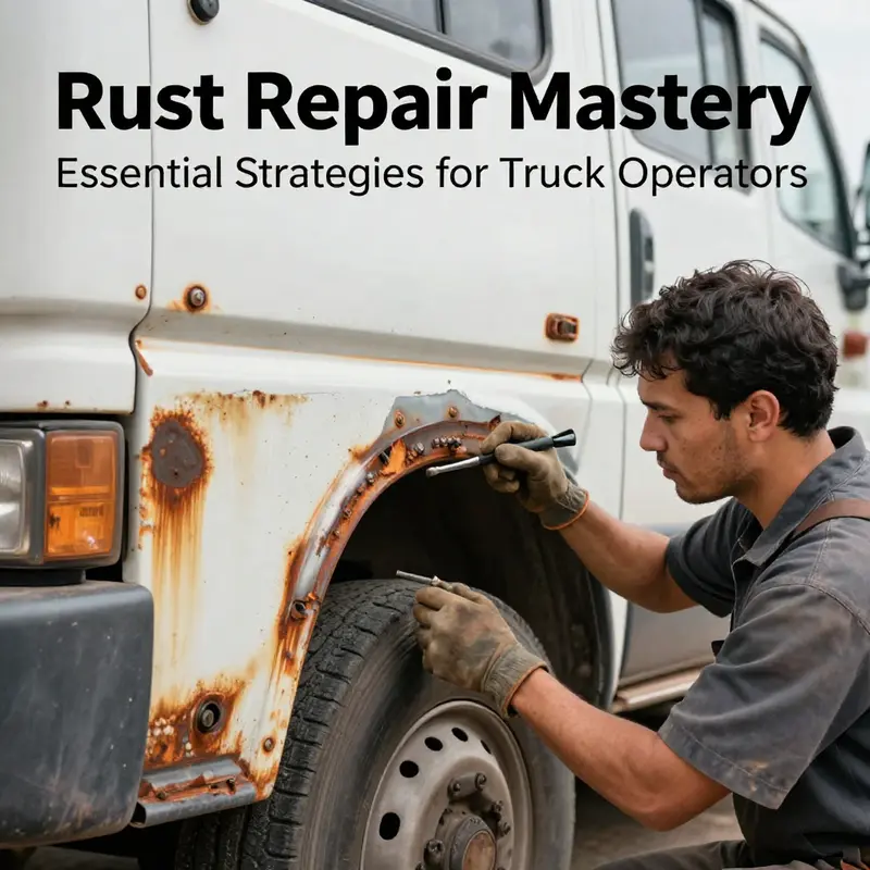 An expert assessing different types of rust damage on a truck, crucial for planning repair strategies.