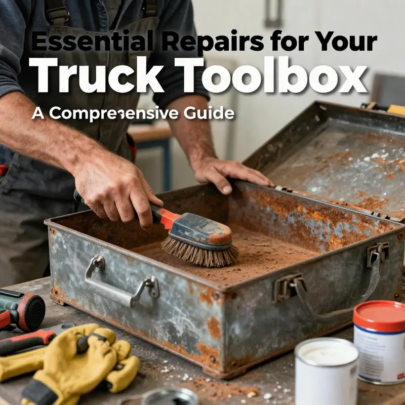 Repairing minor dents and scratches on a truck toolbox.