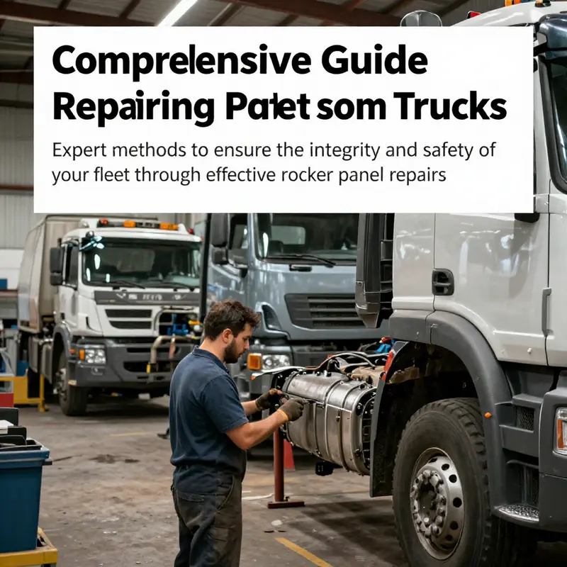 Technicians in a well-organized workshop repairing rusted rocker panels on multiple trucks.
