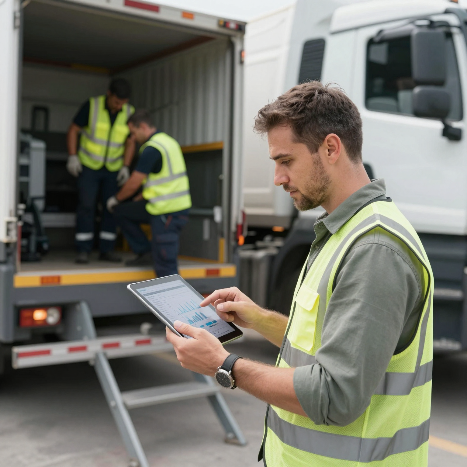 Fleet manager analyzing mobile repairs