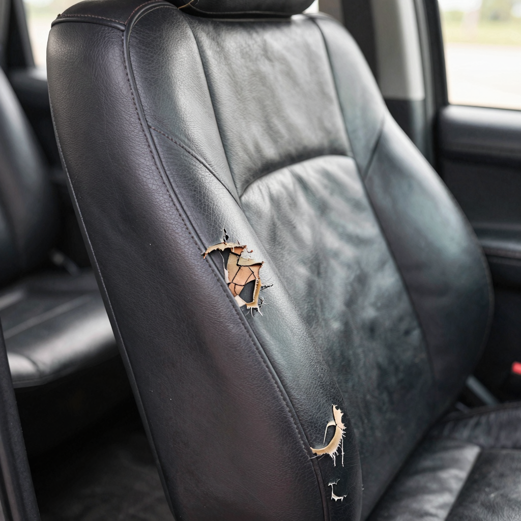 Damaged Leather Truck Seats