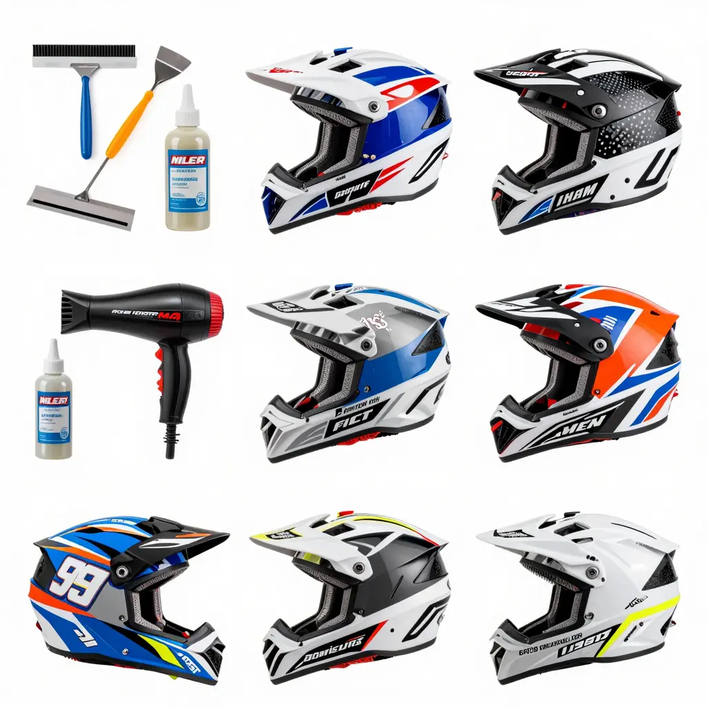 Installation of a dirt bike helmet graphics kit