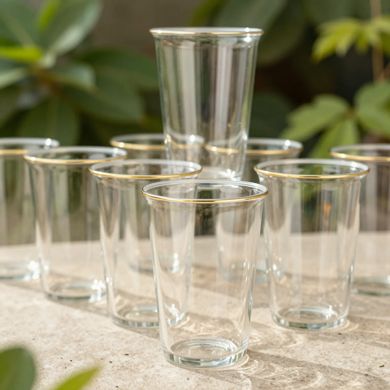 Eco-Friendly Gold Rimmed Clear Plastic Cups