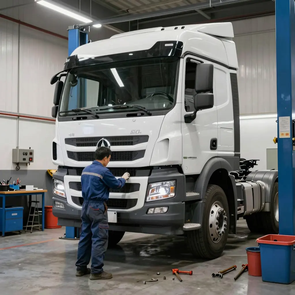 A newer diesel truck being repaired