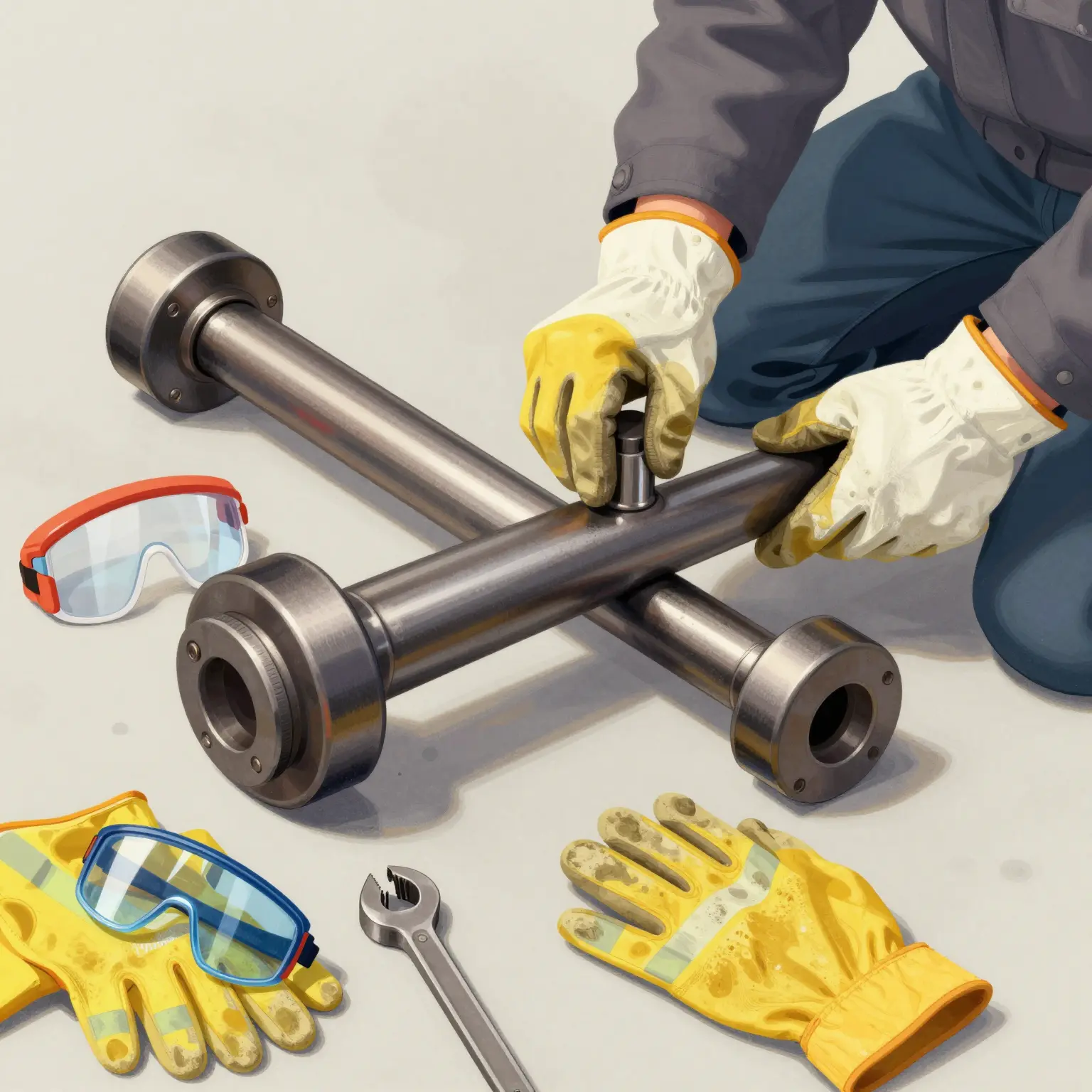Installation of a shaft repair sleeve in a truck