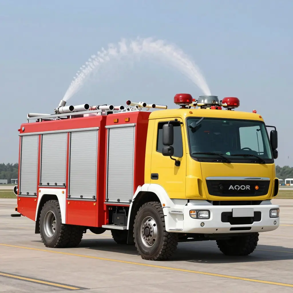 An unusual airport fire truck showcasing its distinctive features